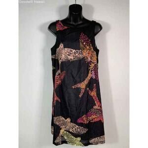 TORI RICHARD Black/Birds-Floral Zipper Silk Hawaiian Dress Women - Size S (6)